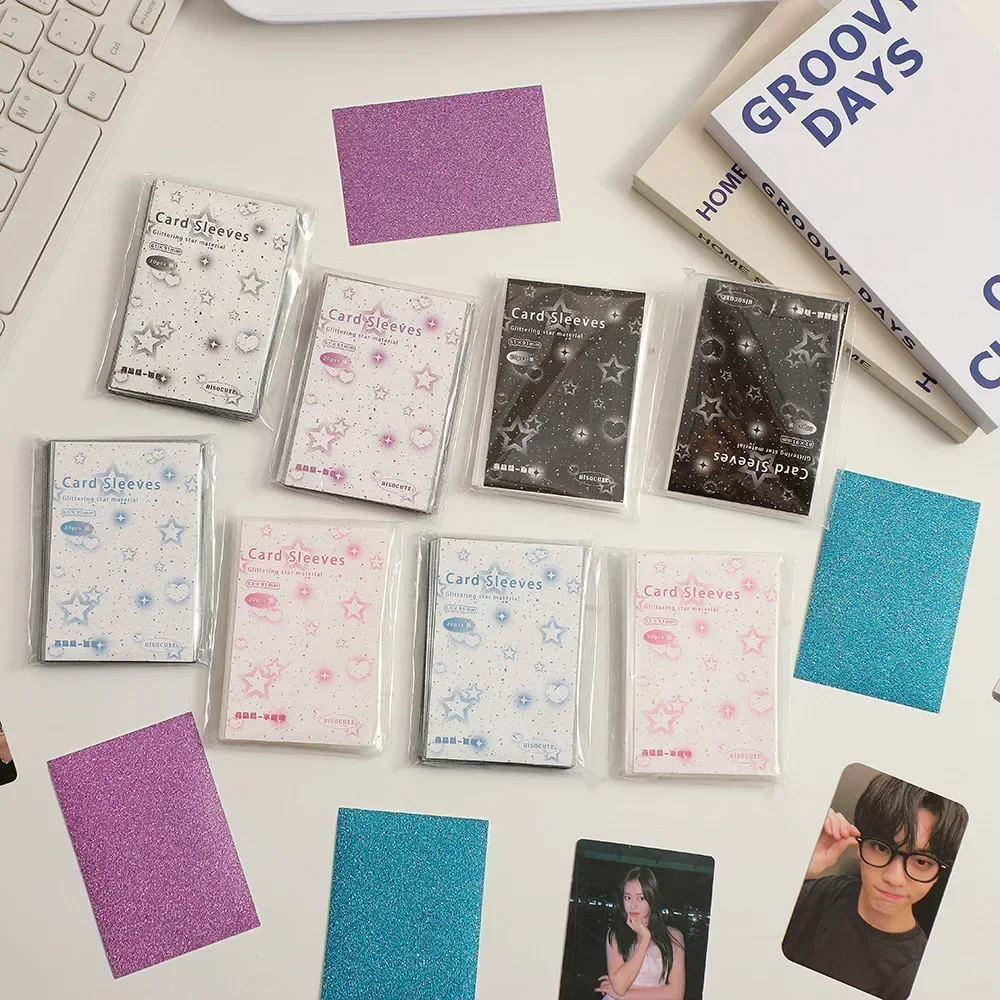 20pcs/bag Star Small Card Protector Three Inch Ins Style Silver Full Star Fine Flash Transparent Card Film Flat Pocket