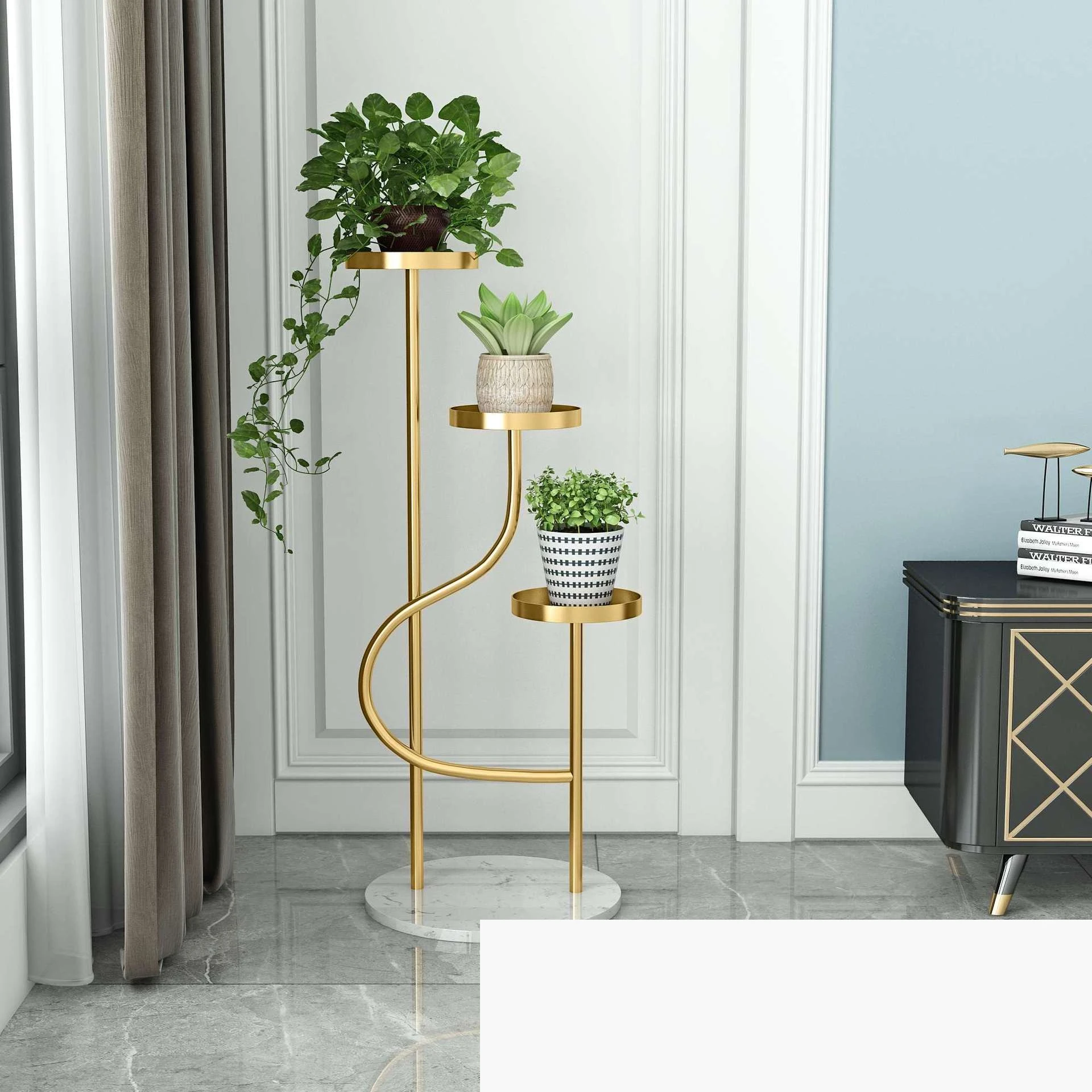 support-a-fleurs-pour-celebrites-d'internet-a-cote-du-televiseur-dans-le-salon-style-nordique-moderne-en-fer-forge-a-trois-niveaux