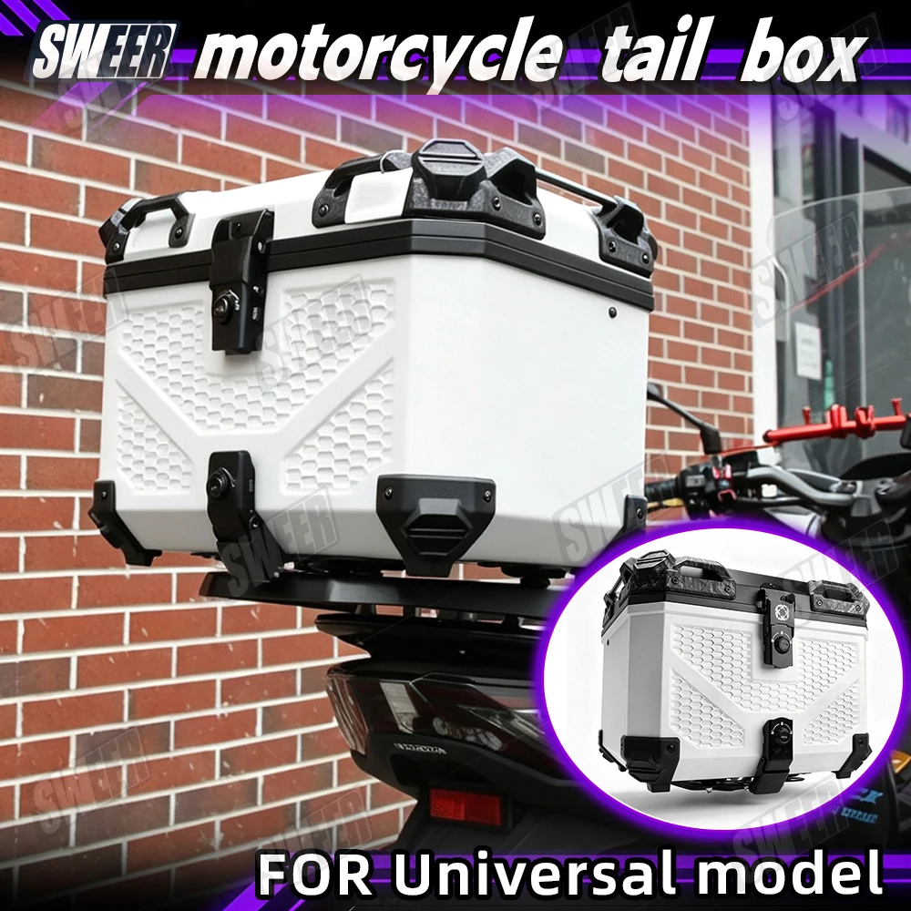 45L Universal Motorcycle Tail Box Waterproof Cellular Grid Lightweight Storage Case Large Capacity Rear Luggage Tool Tail Box