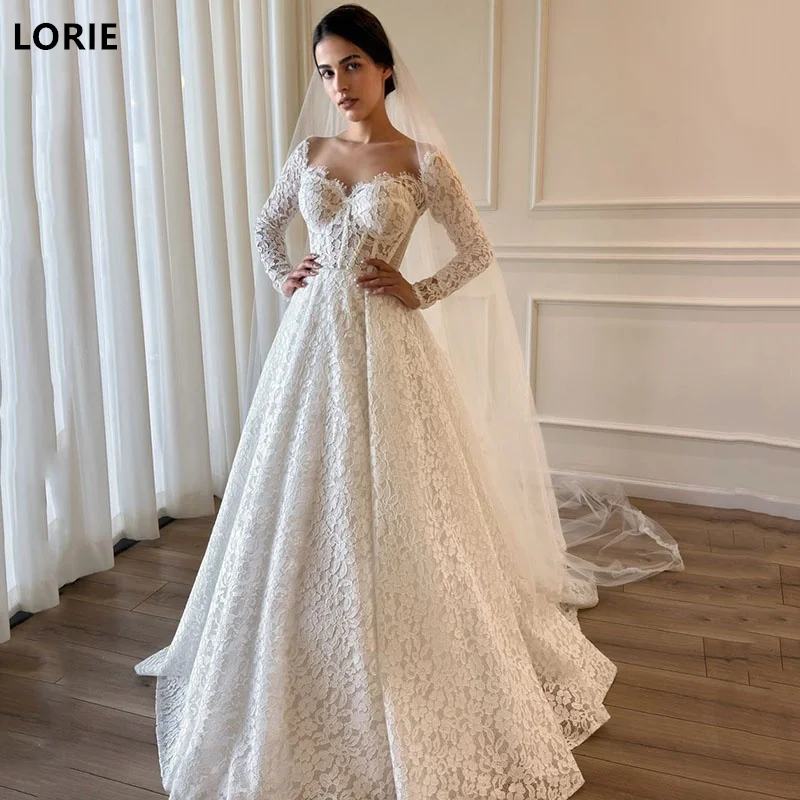 

LORIE Soft Satin A Line Wedding Dresses Long Sleeves Lace Bridal Gowns Backless Sexy Wedding Party Gowns Customized 2024