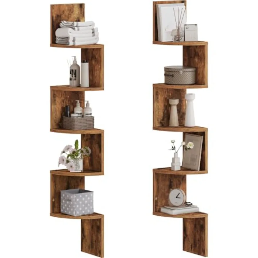 

Corner Shelf Wall-Mounted, Set of 2 Floating Corner Shelves for Wall, 5-Tier Corner Bookshelves for Living Room, Bedroom, Bathr