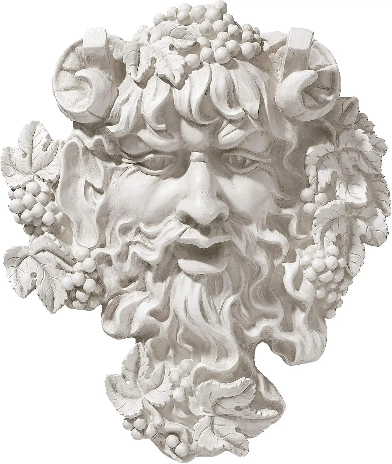 Bacchus, Grape Harvest Wine Greek Greenman Face Wall Sculpture, Medium, 12 inches tall, Cast Stone Resin, Antique Stone Finish