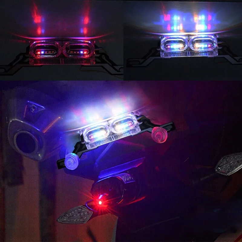 Motorcycle LED Strobe Brake Stop Lamp Flashing License Plate Light RGB Colorful Turn Signal Warning Rear Tail Light Universal image 4