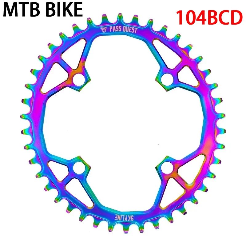 104BCD Bicycle Chainwheel Mountain Bike Oval 44 46 48T Aluminum Alloy Titanium-Plated Rainbow Narrow Wide Chainring