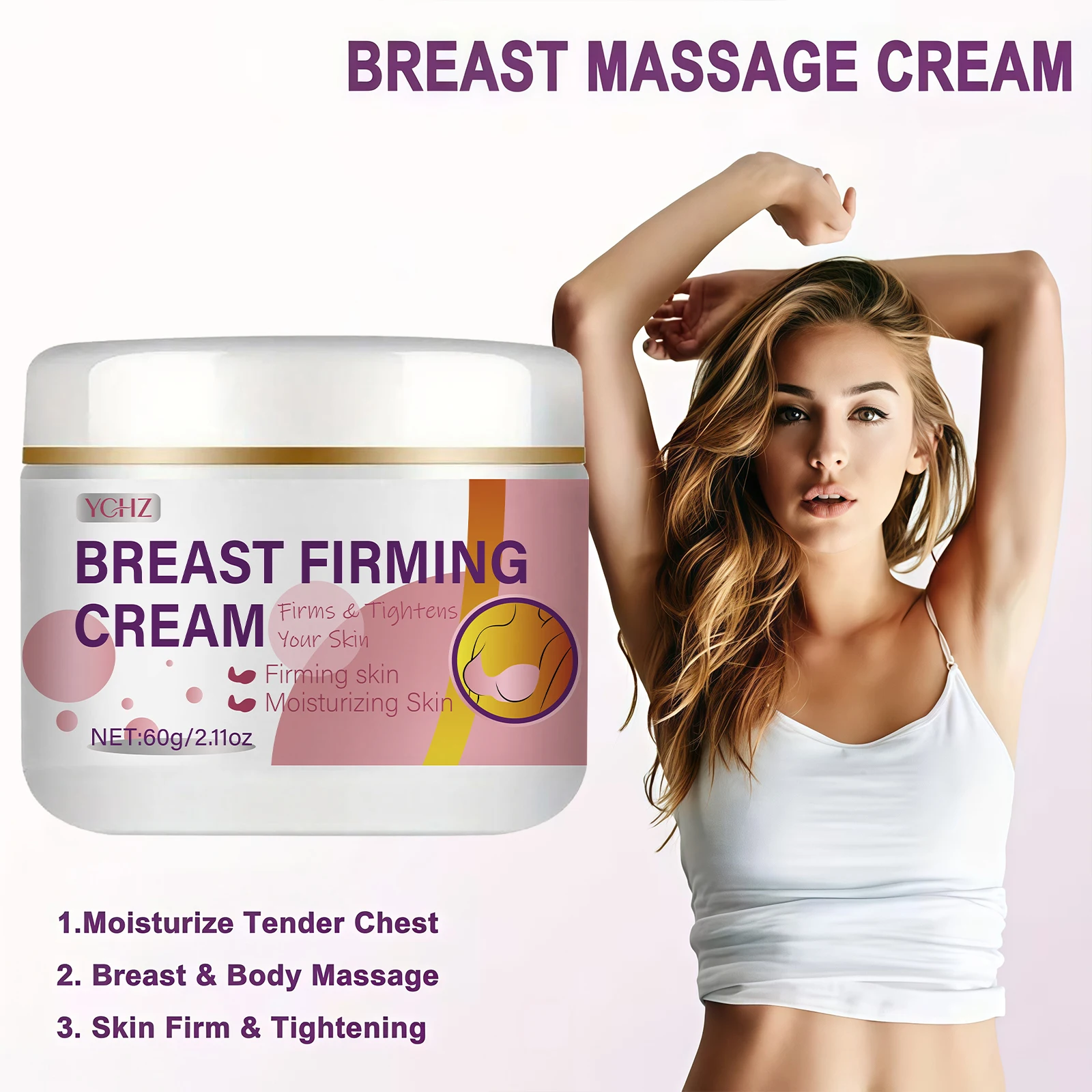 Women's Breast Care Cream - Strengthens and Firms the Skin - Suitable for All Skin Types, Moisturizing Formula, Softens Skin, Firms the Breasts - 60g view 5