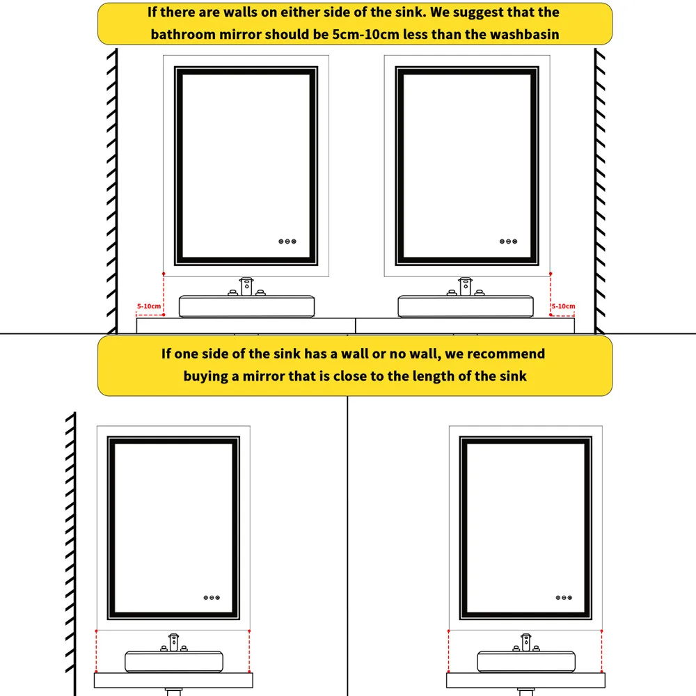 Crystal LED Bathroom Mirror Dimmable IP65 Waterproof Double Lights Vanity Makeup Mirror Luxury Dressing Wall Mount
