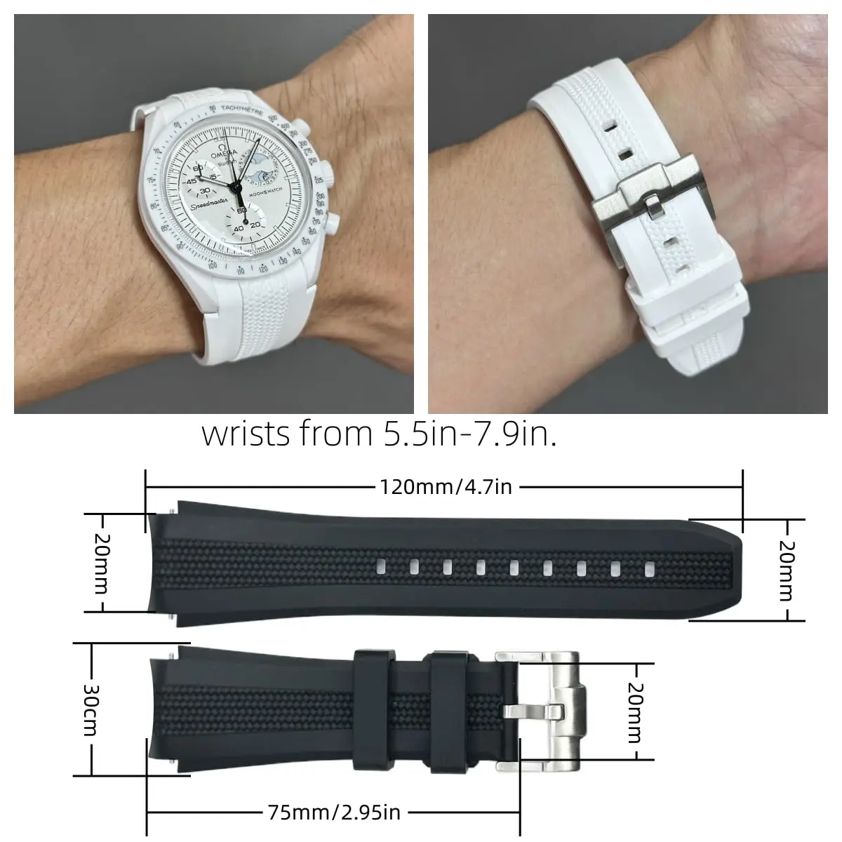 Pulseira de silicone de 20mm para omega x swatch speedmaster moonswatch sem lacuna, pulseira de extremidade curvada de substituição para omega x swatch