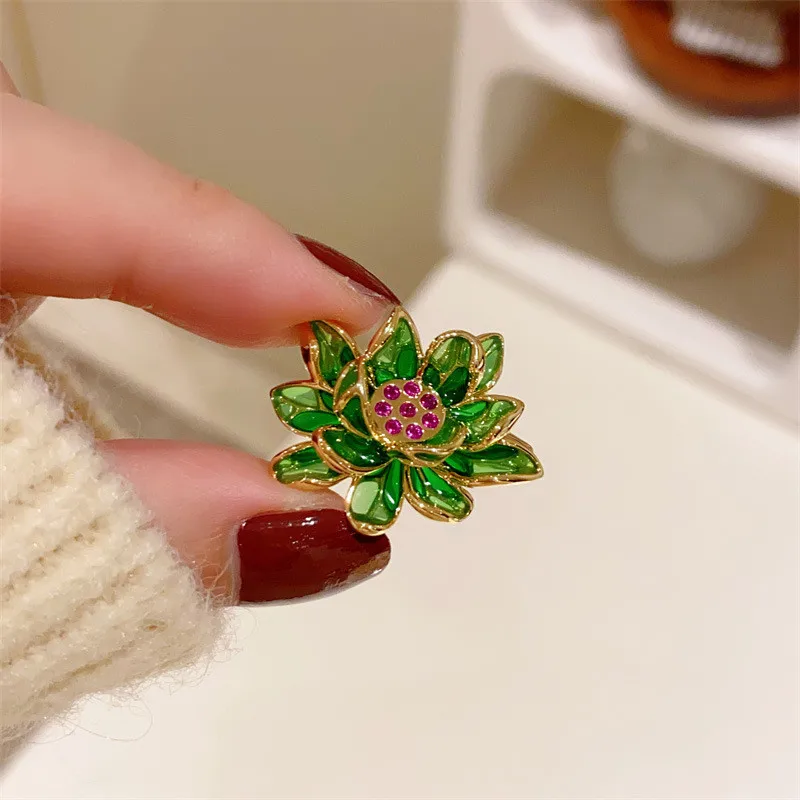 CC Brooch for Women Lotus Flower Shape Cheongsam Pins Mini Pin Chinese Vintage Style Cardigan Shawl Buckle Exquisite Gifts B220 image 4