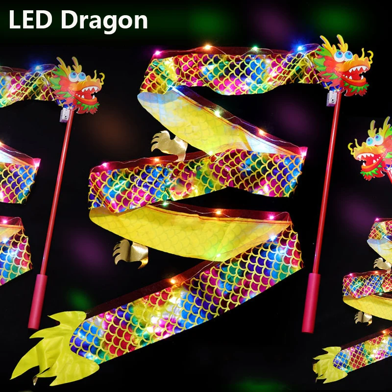 LED 1/2M Children's Luminous Dragon Dance Stage Ribbon Light String Prop Dragon Lion Head KIDS Holiday Gift Outdoor Toys