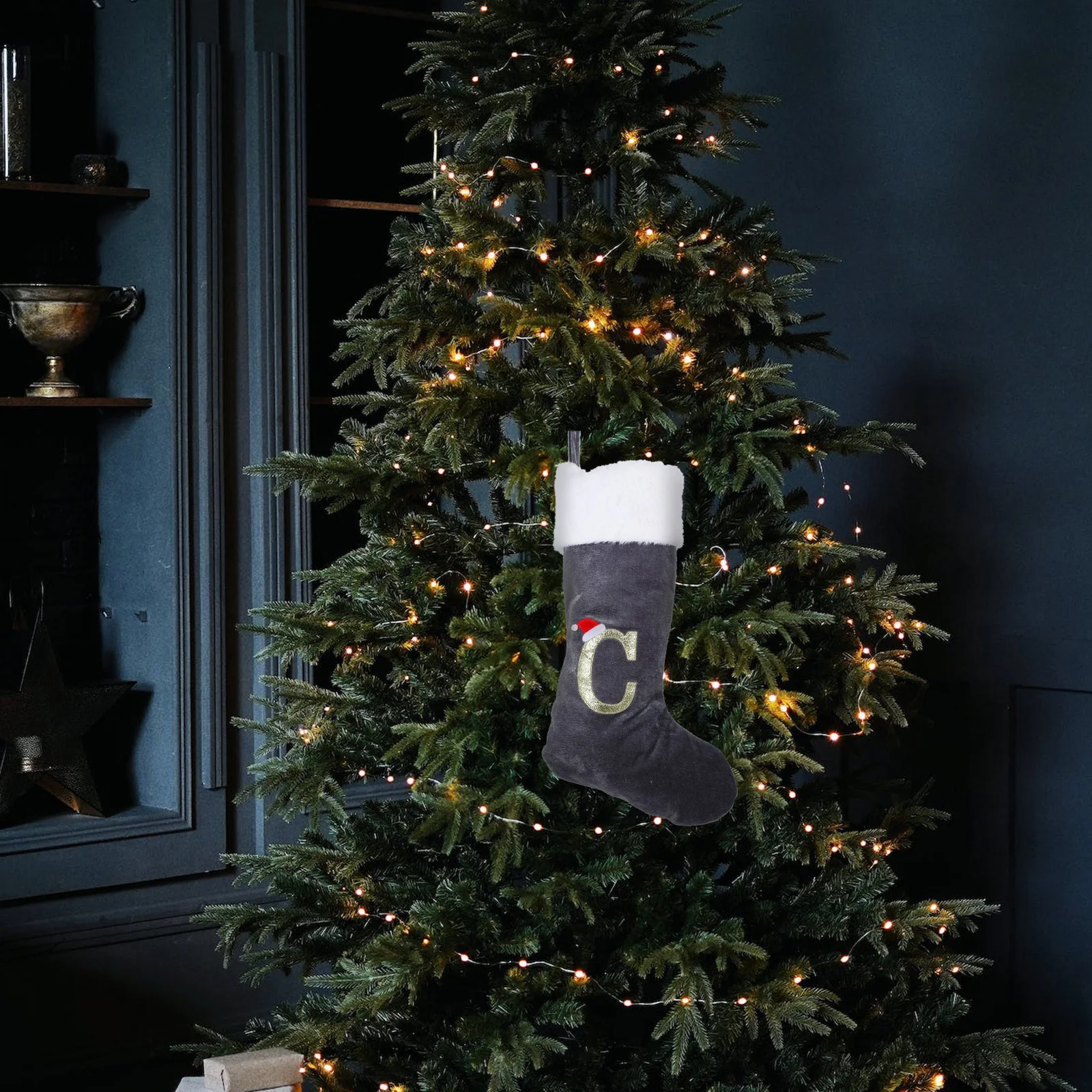 

Christmas Socks Large Velvet Embroidered Letter Xmas Stocking Gray C Gifts C ies Holiday Party Tree Fireplace nament Room Decor