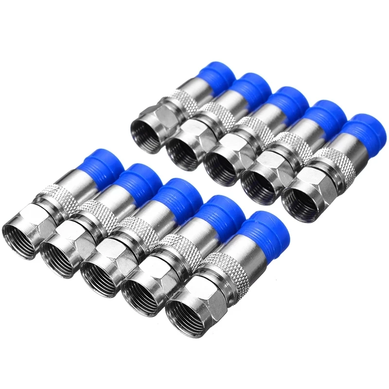 10Pcs RG6 Compression Connectors Waterproof Connection F Compression Connector Coax Cable Coaxial Compression Tool