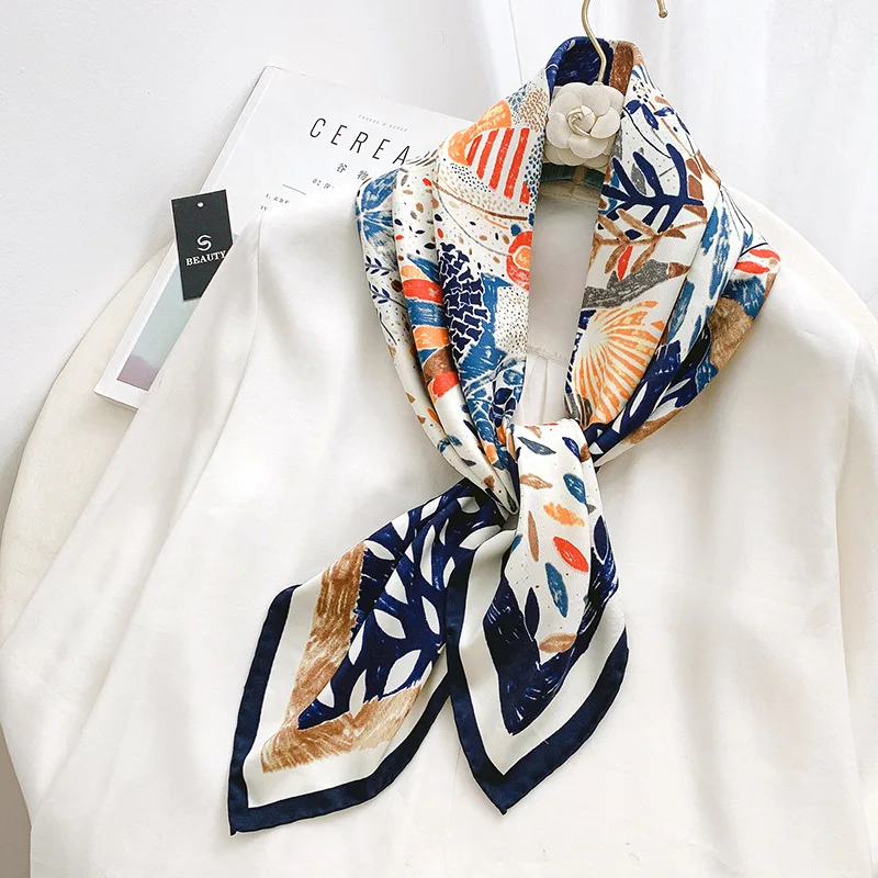 35.43" Geometric Pattern Square Scarf Imitation Silk Satin Shawl Thin Summer Sunscreen Bandana Outdoor Handbag Decoration Scarf