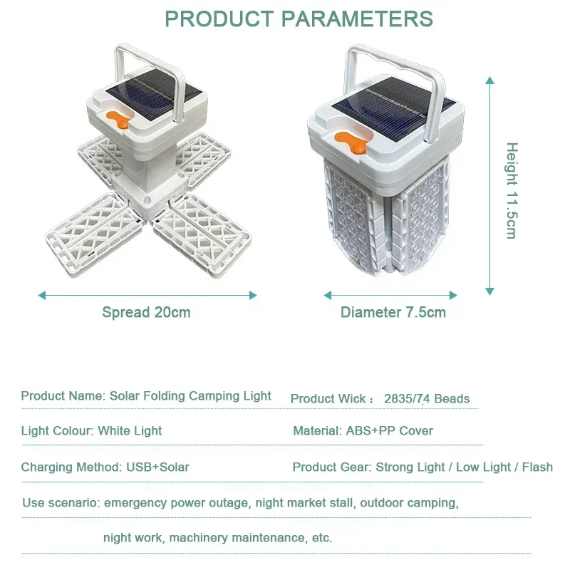 Solar klappbare Camping Laterne USB wiederauf ladbare Outdoor-Not lampe tragbare Arbeits leuchte, hängende Zelt birne zum Angeln 3 Modi