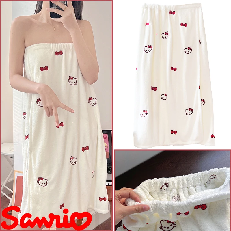 

Sanrio Hello Kitty мультфильм женская банная юбка для взрослых утепленная мягкая быстросохнущая коралловая бархатная салфетка халат моющееся банное полотенце подарок