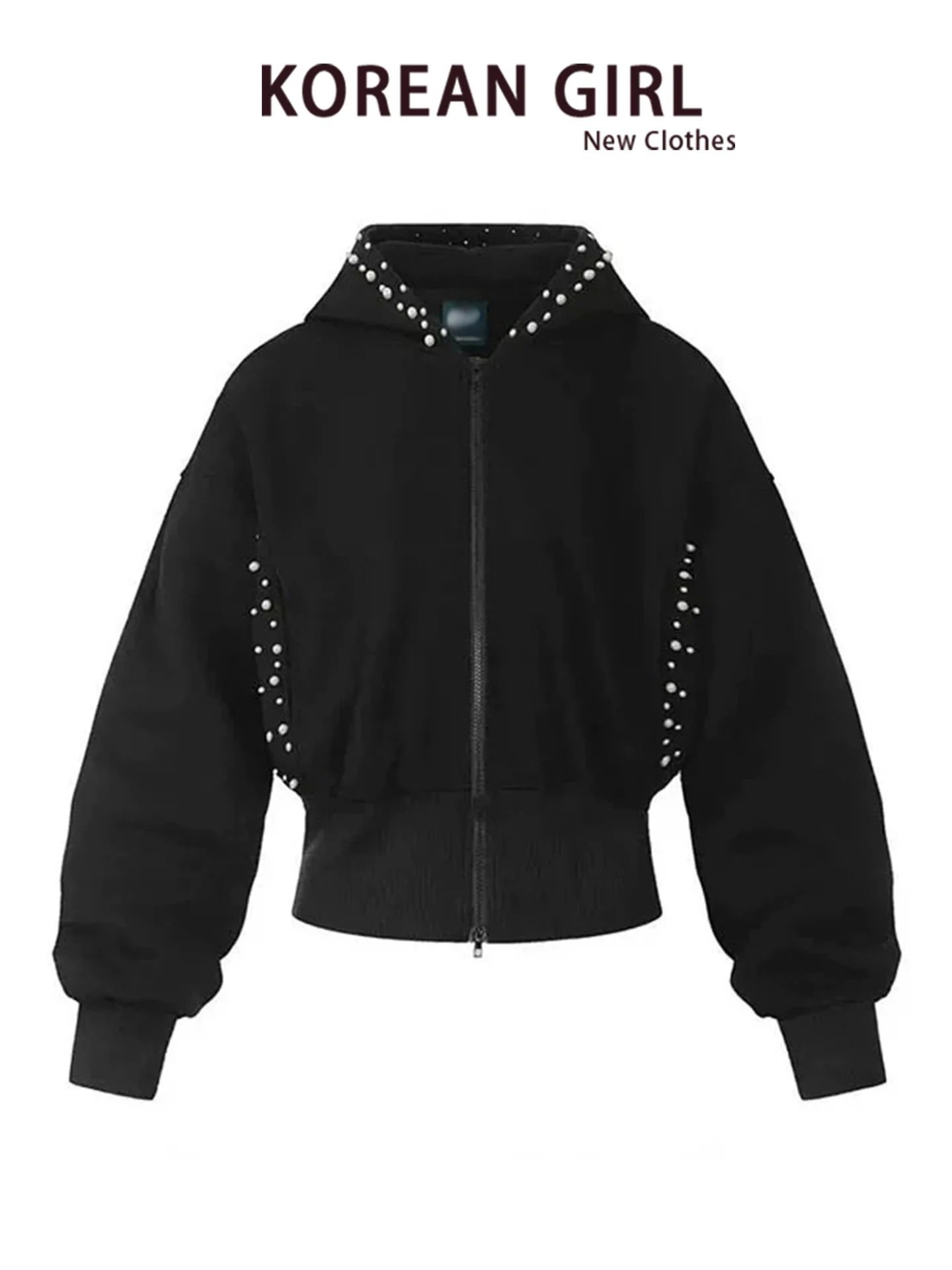  3D Decoration Short Hoodie Jacket Women's Autumn Winter High Waist Versatile Casual Top Straight Tube Style
