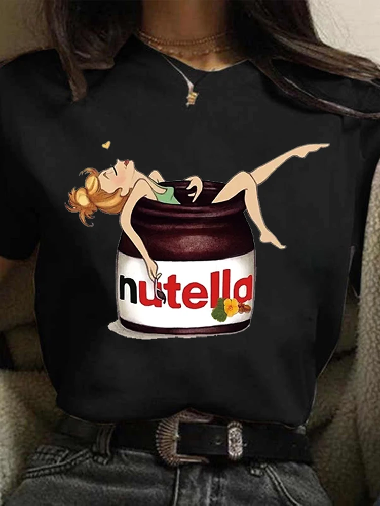 New Nutella Print T Shirt Women 90s Harajuku Kawaii  Fashion T-shirt Graphic Cute Cartoon Tshirt Korean Style Top Tees Female