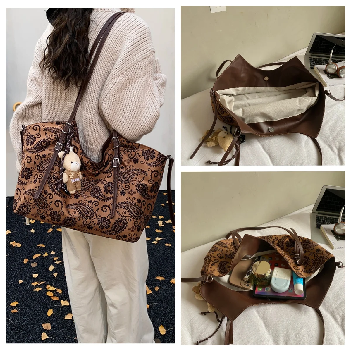 

Стильная замшевая женская сумка-тоут Просторная и элегантная женская сумка через плечо Легкая осенне-зимняя женская сумка через плечо