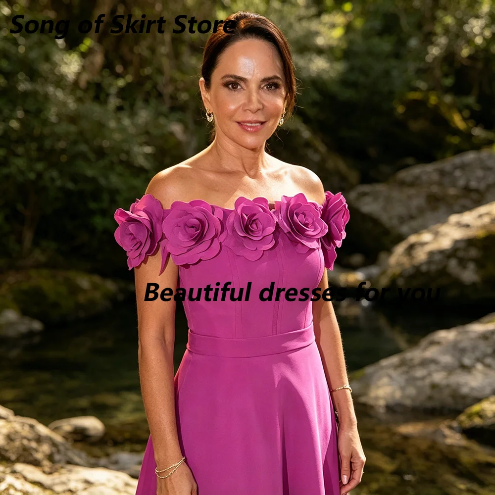 Rose Red Mother of The Bride Dress Customized Off The Shoulder Flowers A Line Floor Length Wedding Guest Dresses Evening Gown image 6