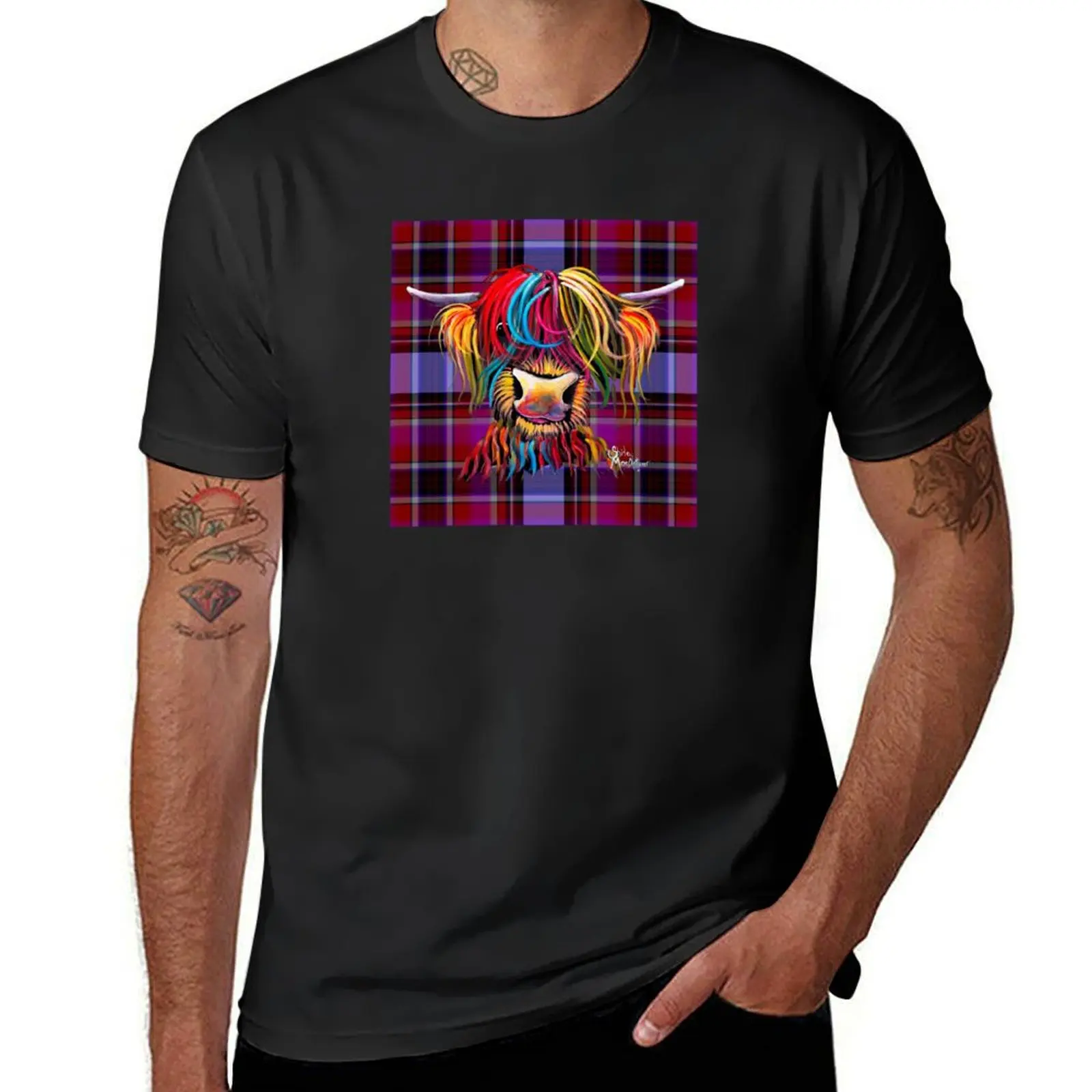 SCoTTiSH HiGHLaND CoW ' TaRTaN NeLLY P ' by SHiRLeY MacARTHuR T-Shirt anime for a boy sublime mens t shirts