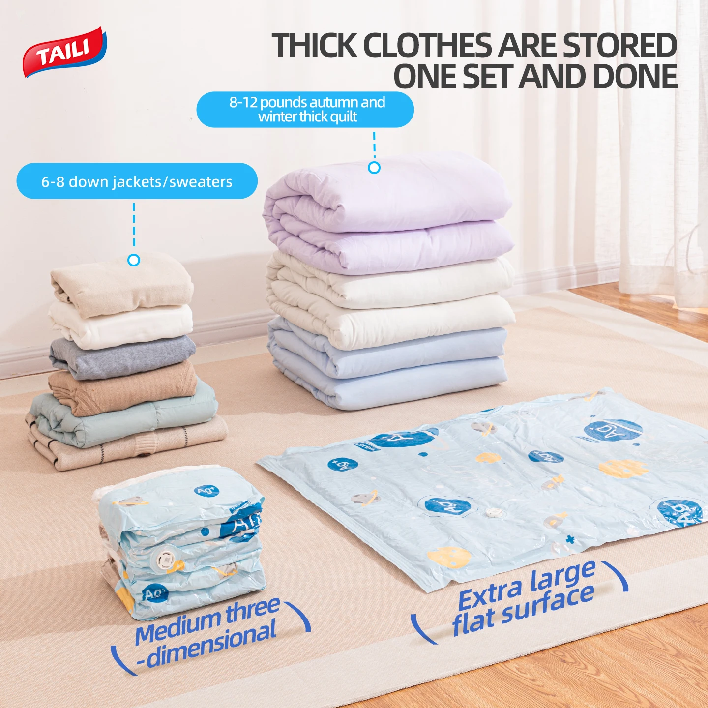 TAILI Vacuum Storage Bags Store Clothes Quilts Luggage Sealed Thickened Large Capacity Space Saving Household Storage Supply