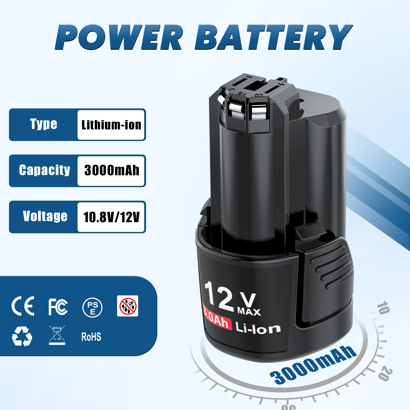 Do akumulatora Bosch BAT411 3000mAh 12V Li-ion Zamienny akumulator do elektronarzędzi BAT420 BAT412A BAT413A Akumulator — zdjęcie produktu 2