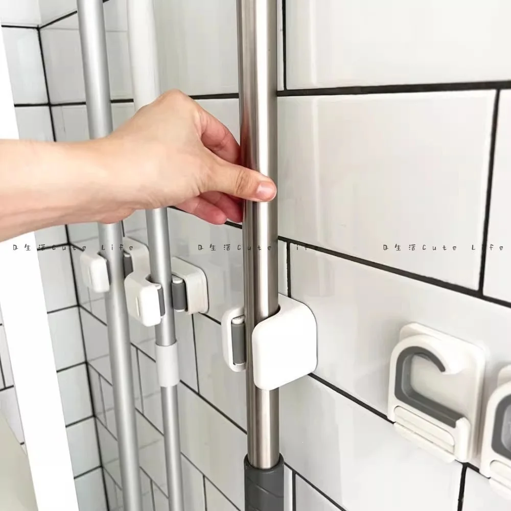 Mop Wall Hanging Clip No Punching Hook Toilet Bathroom Wall Broom Storage Shelf Mop Clip Gancho Adhesivo Para Colgar