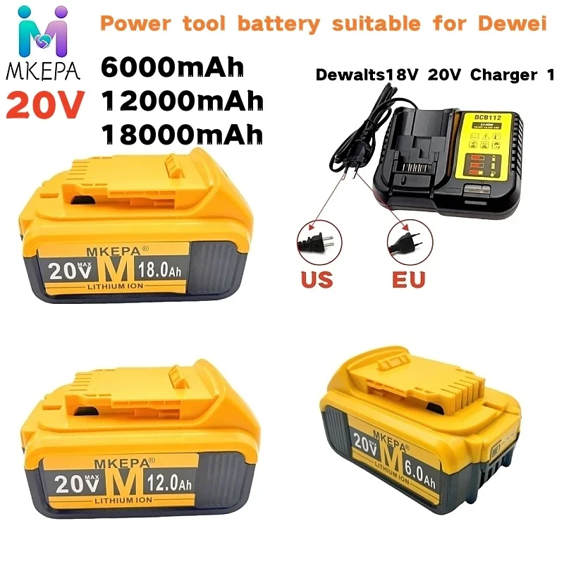 20V 6.0AH 12.0Ah  18650 Lithium Battery for DeWalt power Tools DCB184 DCB200 rechargeable electric tool set 20v 12000mah Battery