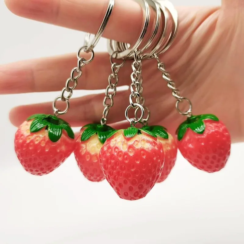 Creative Simulation Strawberry Keychain for Women Girl Jewelry 3CM Cute Fruit  Car Key Holder Keyring Bag Pendant Accessories