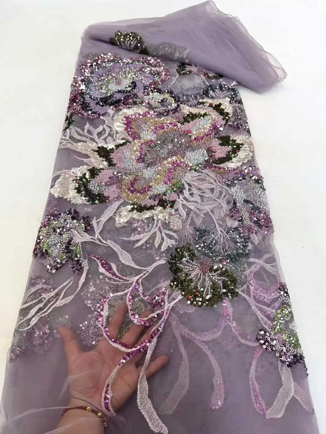 

Luxury Nigerian African Beaded Lace Fabric High Quality Sequins Embroidery African French Lace Fabric For Sewing Dress