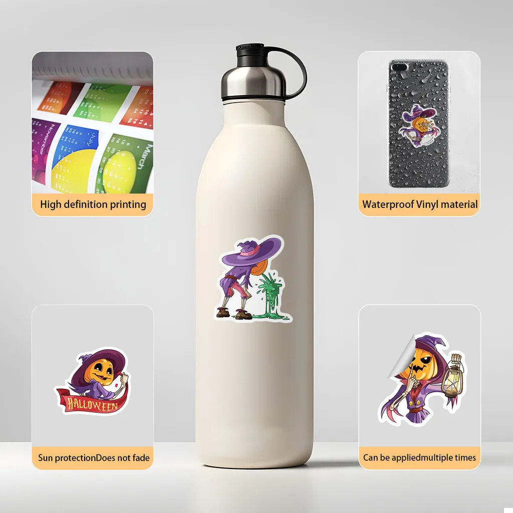 50 قطعة من ملصقات جرافيتي على شكل رأس Ghost & Pumpkin - ديكور مقاوم للماء للهالوين لكوب الماء والكمبيوتر (متجر Anime Worlds)