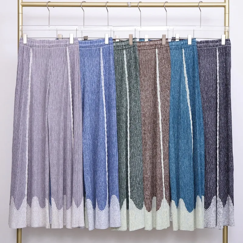 Miyake Pleated 2026 Summer New Straight Wide-Leg Pants for Women Thin Printed Pleated Pants Elastic Waist Casual Pants Pleat