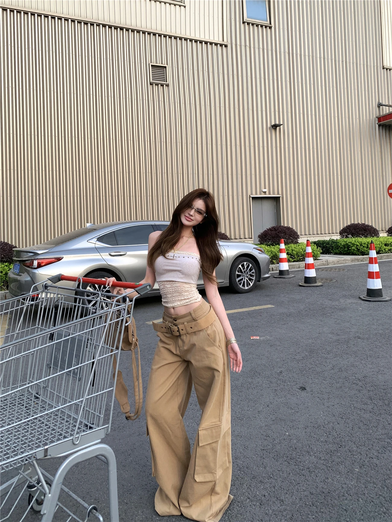 

Choco Girl American Hot Girl Strapl Lace Bal Vest Women's Casual High Waist Spring Vintage Workwear Pants Tee-piece...