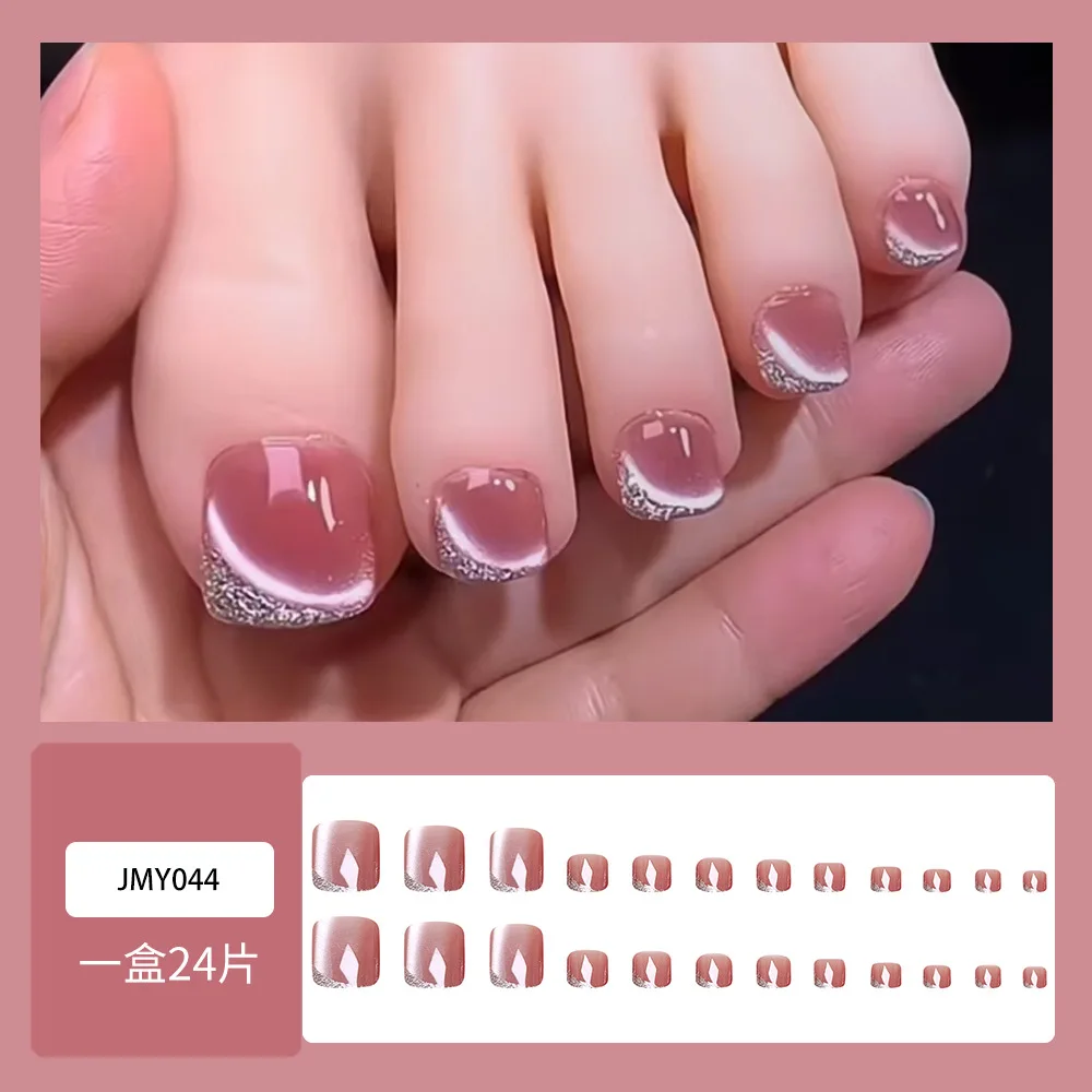 24-delige teennagels nagels druk-ons meisjes eenvoudige glitter klaar nagels voor het lijmen van zoete kattenogen herfst nageltips nep druk op nagels