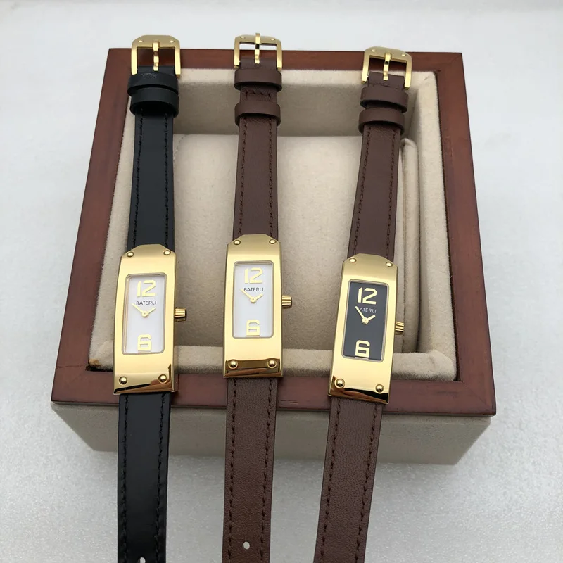 Fashion Brand Orange Leather Strap Woman Watch Stainless Steel Silver lady Swiss Quartz Rectangle Female Clock Sapphire Glass