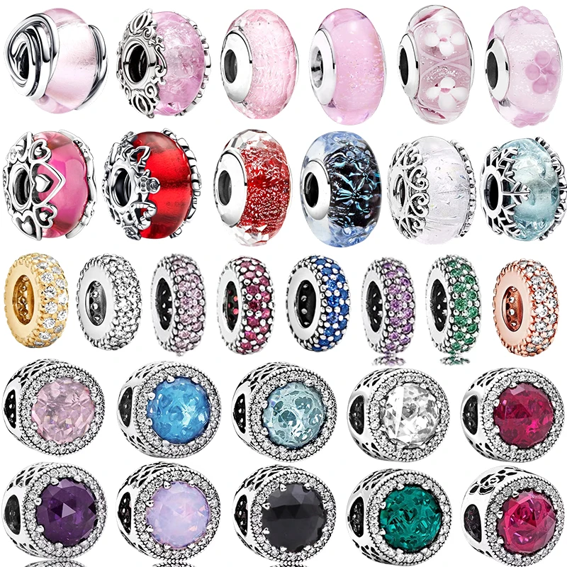 

Hot Sparkle Spacer Sparkling Clear Murano Glass Charm Beads Fit Snake Silver Bracelet Necklace Beads For Diy Jewelry Women Gift