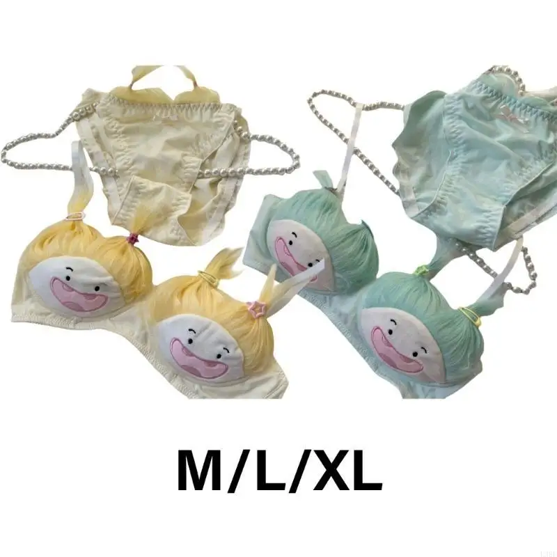 l38e-2-個女性のティーンアニメのブラジャーとパンティセットかわいい人形パターン下着日本の漫画のコスプレ下着ランジェリーセット
