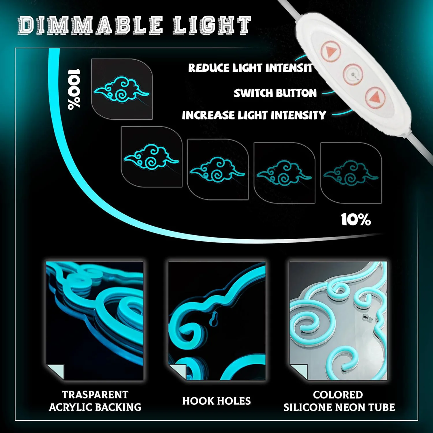 1 piece of anime blue cloud neon sign light, game room use neon light, USB switch power supply, wall decoration use, cool sign
