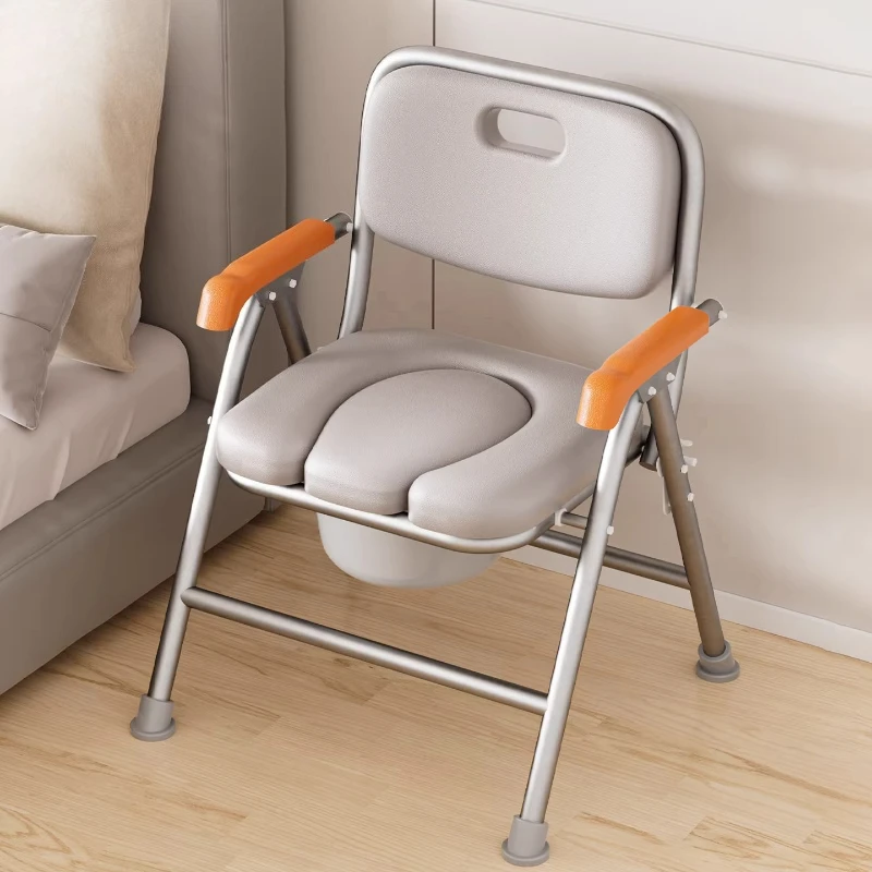 Foldable Commode Chair for Elderly, Portable Toilet with Backrest&Anti-Slip Feet,Shower Bathroom Safety Seat for Home Healthcare