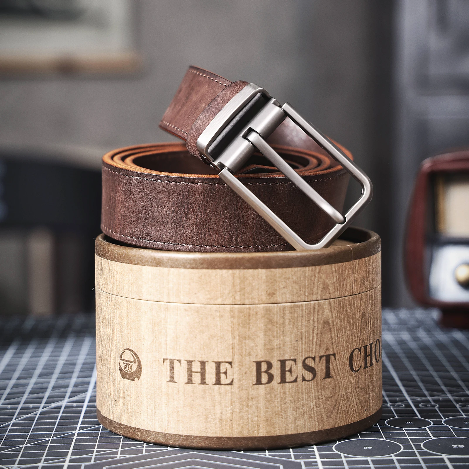 Echtleder-Herrengürtel aus Rindsleder, Italienisches Dickleder mit Geschenkbox, Retro Vielseitiger Herren-Jeansgürtel, Ideale Geschenkwahl – Detail 17