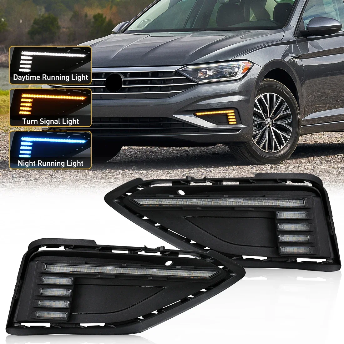 LED Headlight For Volkswagen VW Jetta Sagitar 2019 2020 2021 DRL Daytime Running Light Dynamic Turn Signal White Yellow Blue 12V