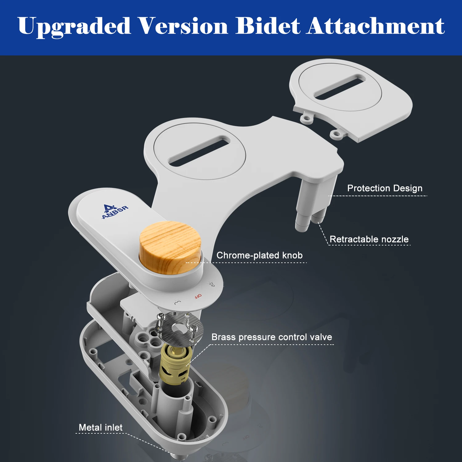 Tushy Toilet Seat Bidet Ultra-Slim Non-Electric Dual Nozzle Feminine Wash and Posterior Wash Pressure Controls