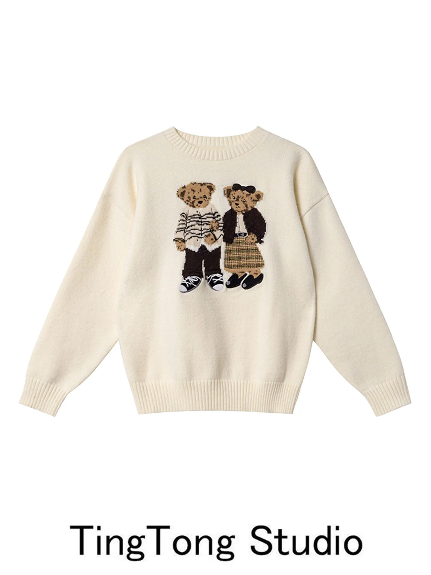 

Вязаный свитер с вышивкой мультяшного медведя, круглый свободный крой, женский осенне-зимний новый милый топ Agel