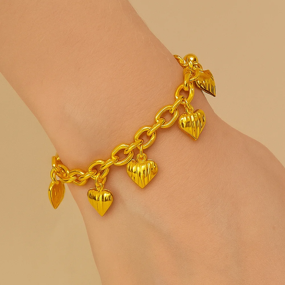 

Brass Sand Gold Heart Bracelet with Bell Handmade Hollow Peach Heart Bracelet Ornaments Y2K Wedding Charm Bangle