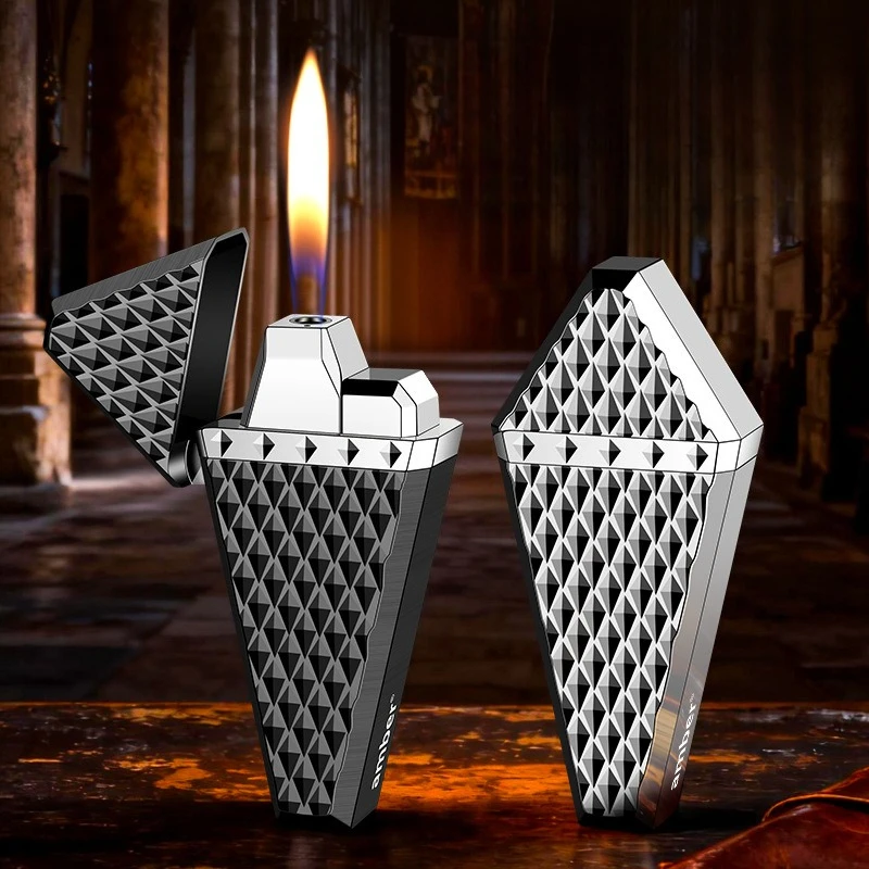 New 261 Creative Double Flame Lighter with Diamond Plated Feel, Windproof Body  Smoking Accessories