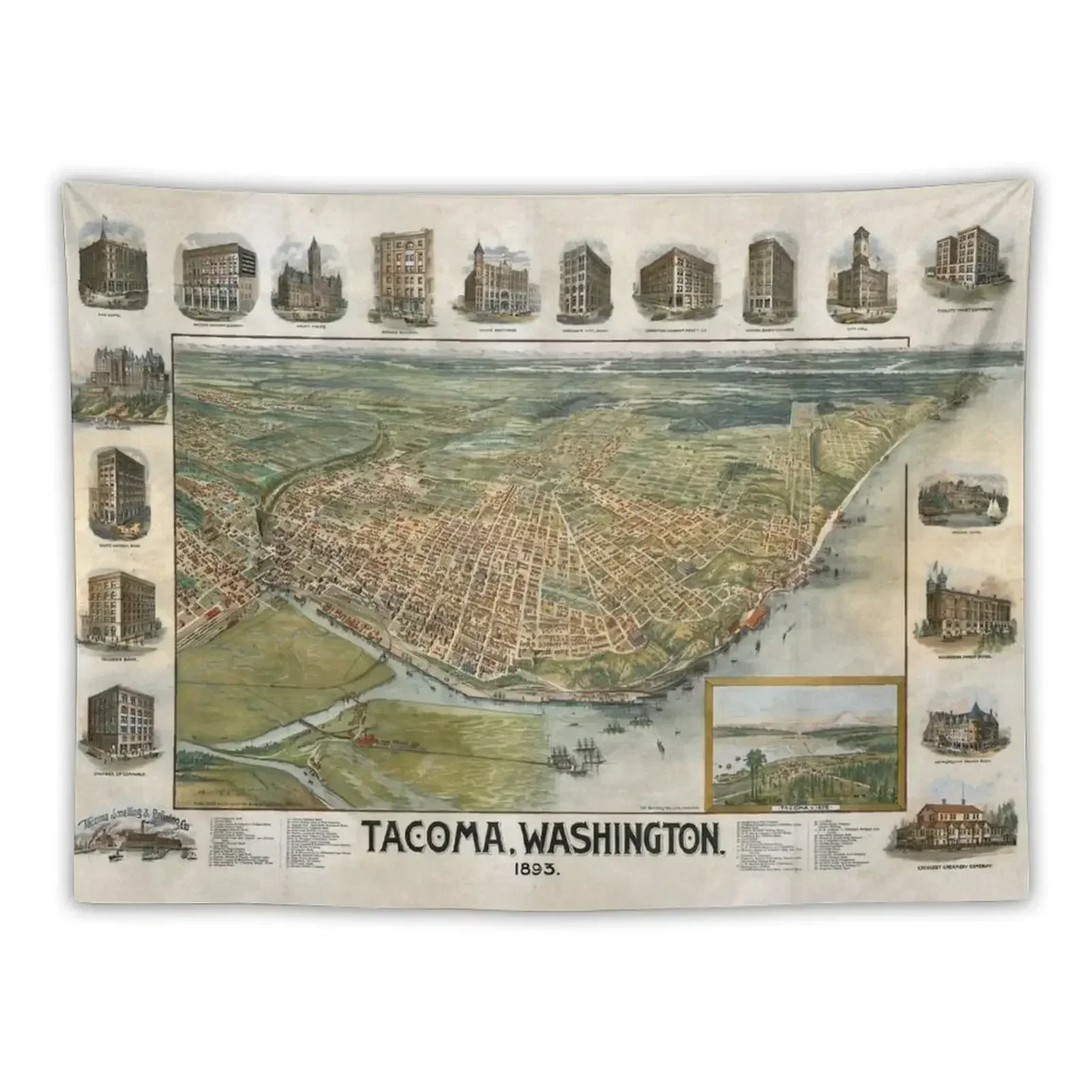 

Vintage Map of Tacoma WA (1893) Tapestry Home Decorating Aesthetic Room Decor Tapestry