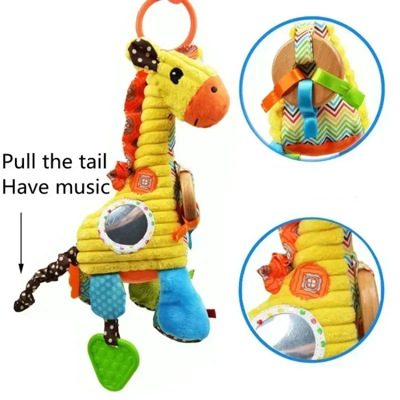 Baby Toy 100% Safe Material Giraffe Plush Doll Pull Bell Multifunctional Bed Hanging Appease Educational Teether Food