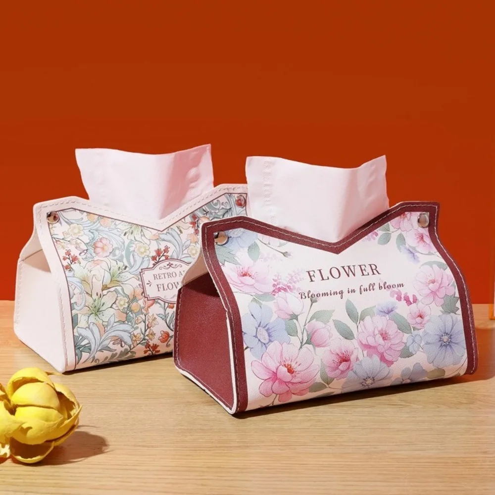 Luxury Leather Tissue Box Multi-functional Pull-down Pocket Tissue Storage Box Car Interior Paper Holder