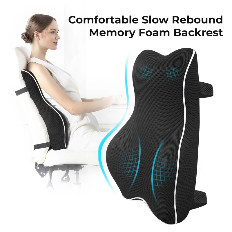 Lumbar Support Pillow for Office Chair, Back Support Pillow for Car, Back Pain Relief Improve Posture, Double Adjustable Straps