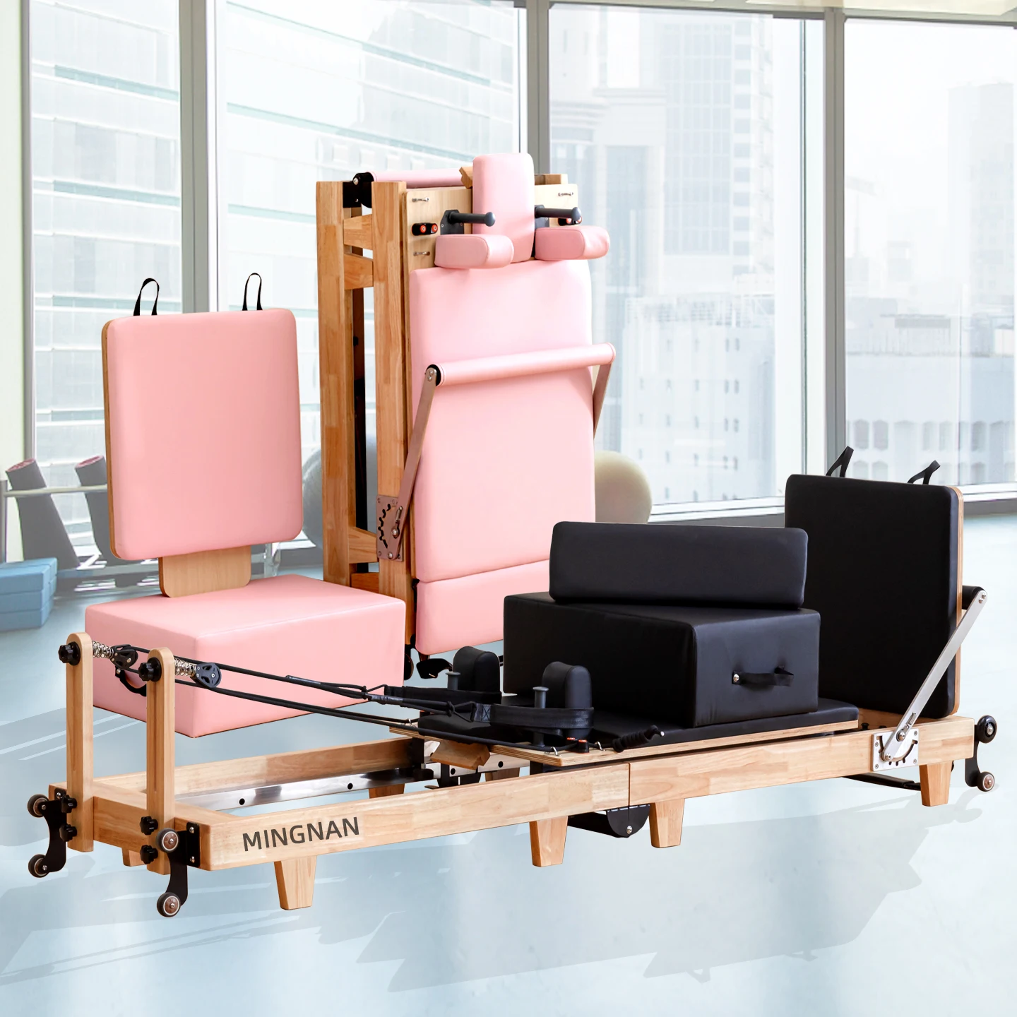 Folding Pilates Reformers machine Yoga studio Training gym Fitness oak wood Foldable Pilates bed home use pilates equipment
