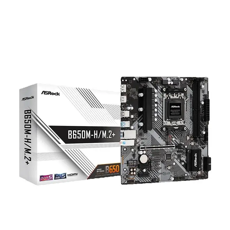 ASROCK B650M-H/M.2+ New Motherboard, AM5, LGA 1718, AMD B650, Micro ATX, DDR5, PCIe 4.0 M.2, LAN,6+1+1 Power Phase